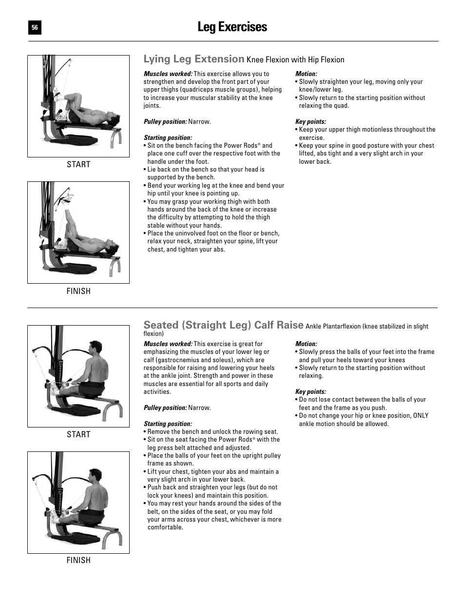 Leg exercises, Lying leg extension, Seated (straight leg) calf raise | Bowflex Ultimate User Manual | Page 56 / 110