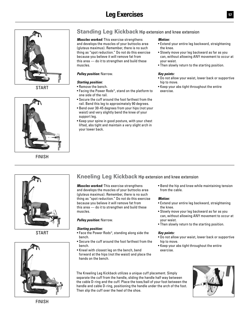 Leg exercises, Standing leg kickback, Kneeling leg kickback | Bowflex Ultimate User Manual | Page 57 / 110