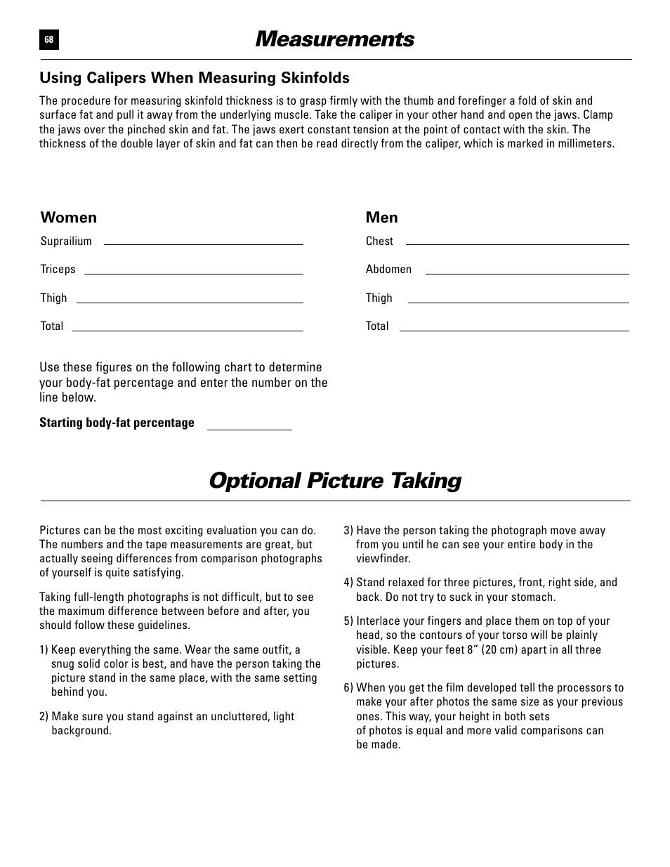 Measurements optional picture taking | Bowflex Ultimate User Manual | Page 68 / 110