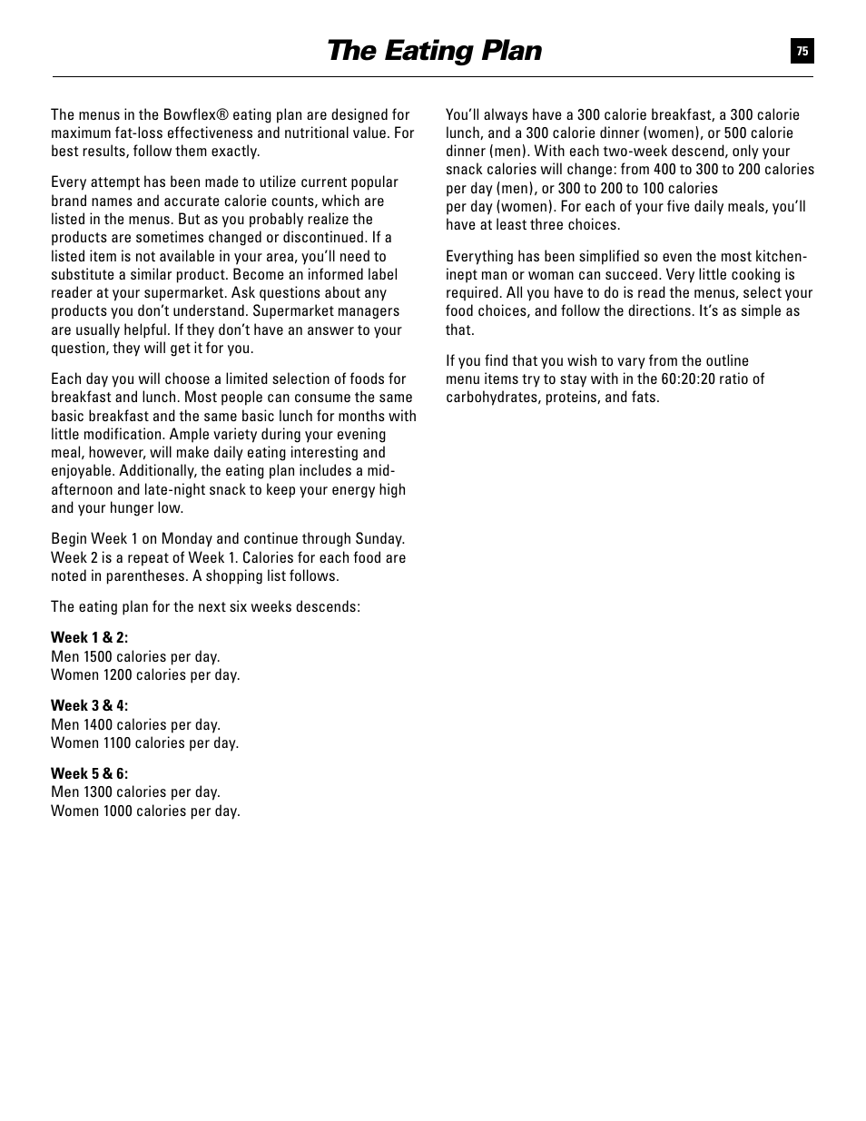 The eating plan | Bowflex Ultimate User Manual | Page 75 / 110