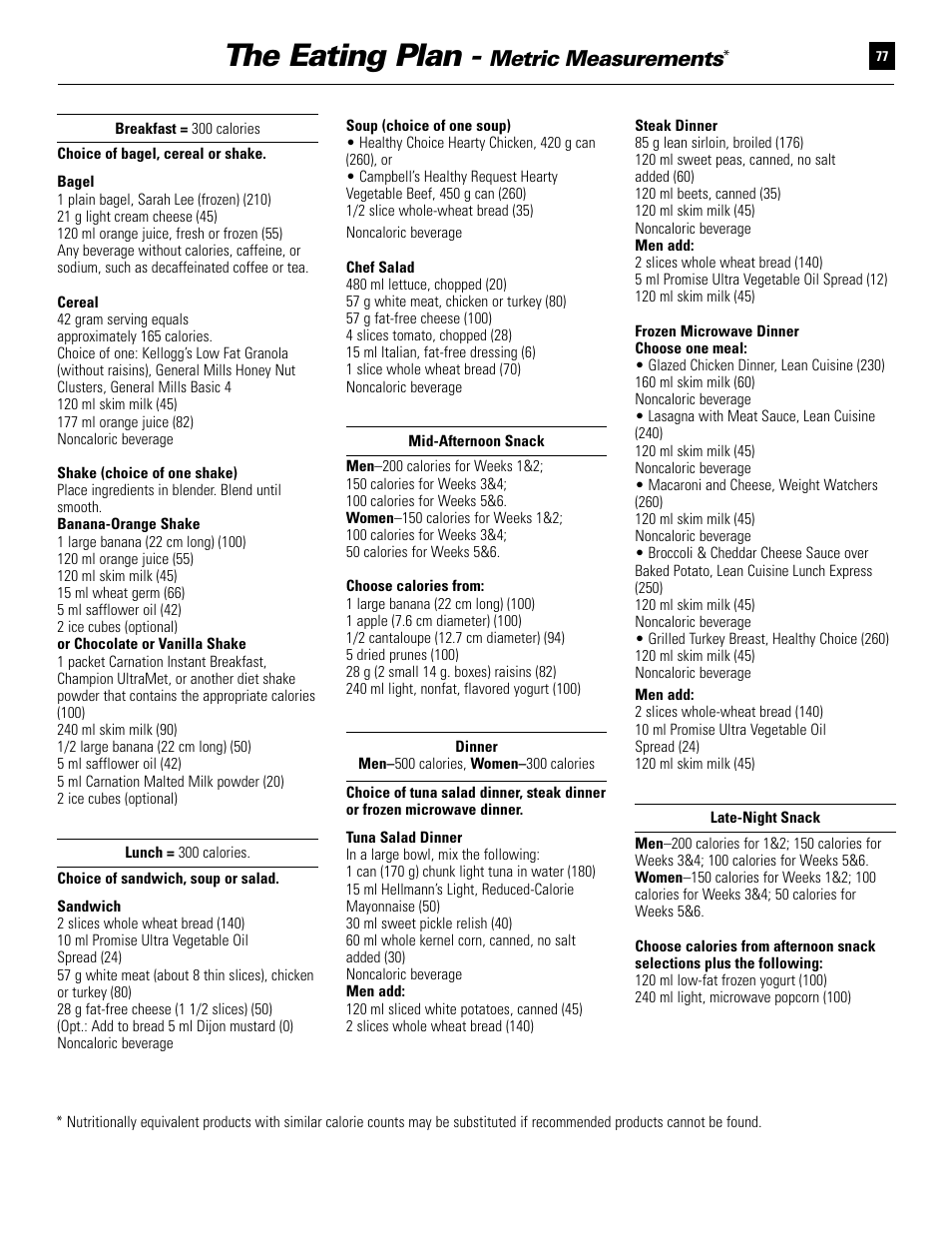 The eating plan, Metric measurements | Bowflex Ultimate User Manual | Page 77 / 110