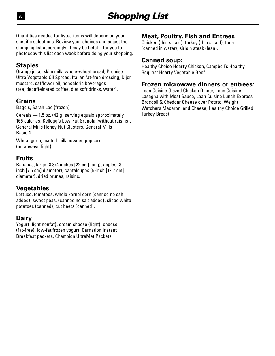 Shopping list | Bowflex Ultimate User Manual | Page 78 / 110
