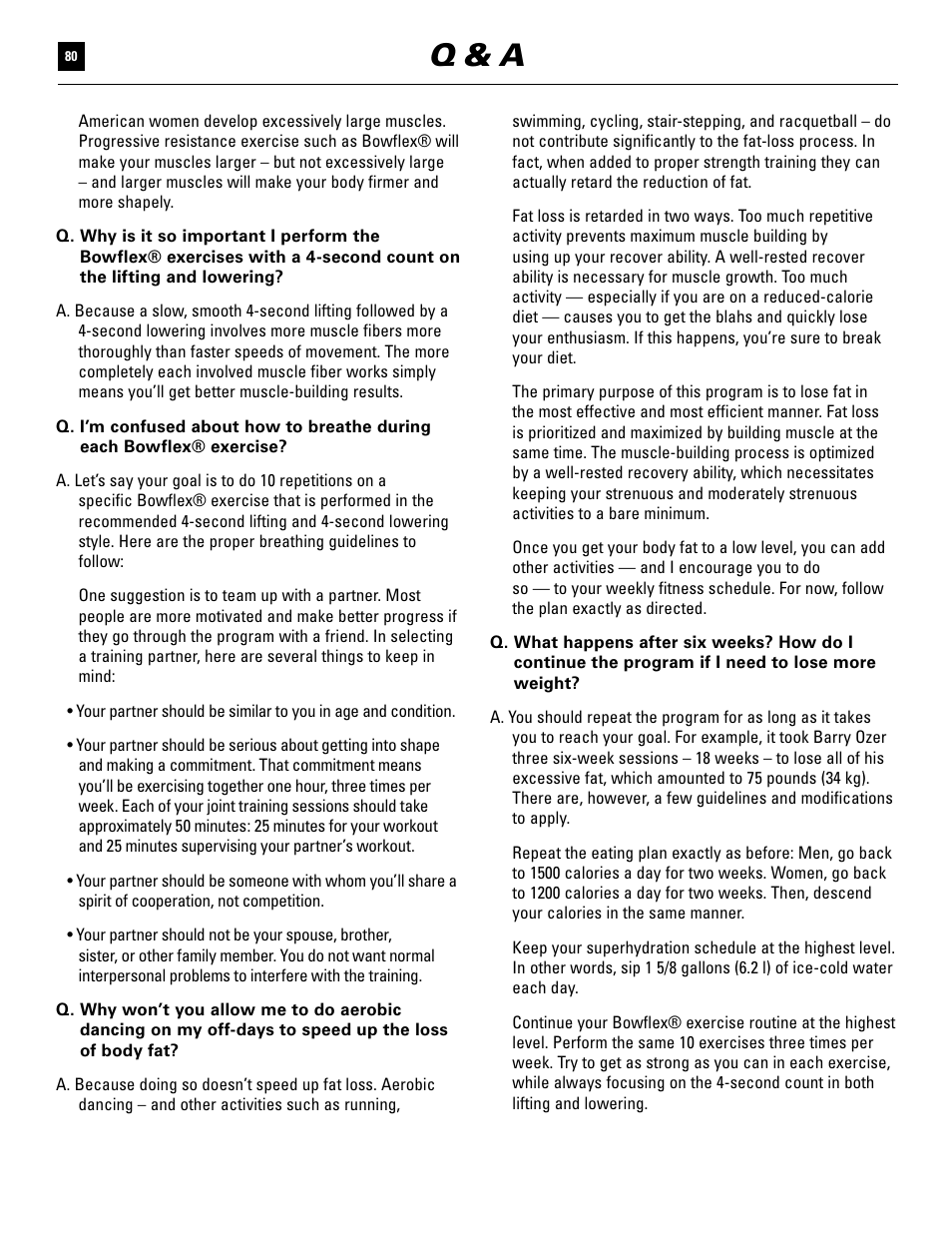 Q & a | Bowflex Ultimate User Manual | Page 80 / 110