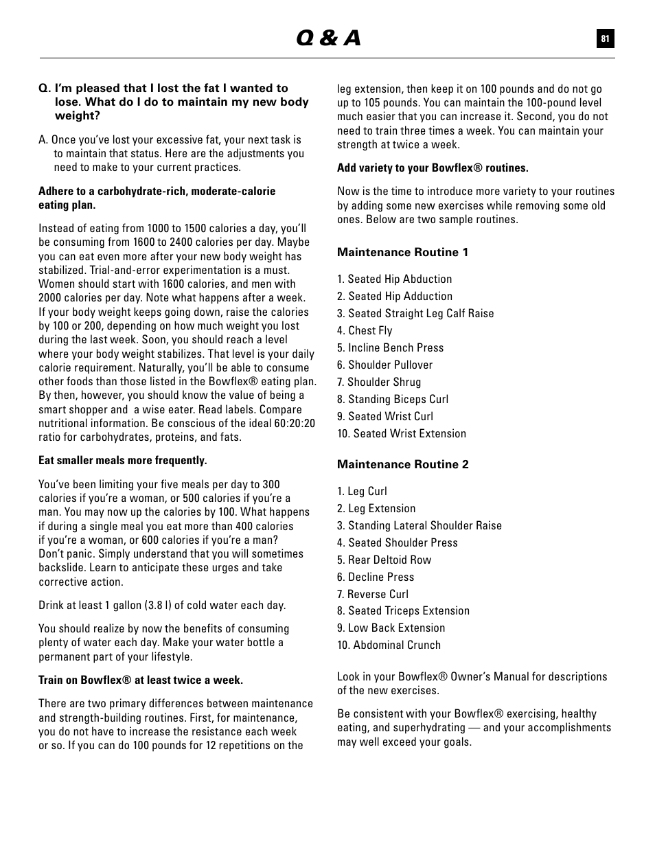 Q & a | Bowflex Ultimate User Manual | Page 81 / 110