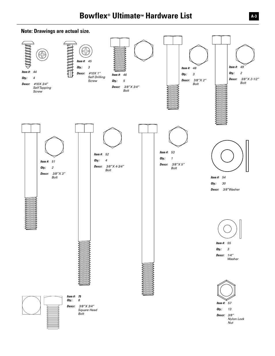 Bowflex, Ultimate, Hardware list | Bowflex Ultimate User Manual | Page 91 / 110