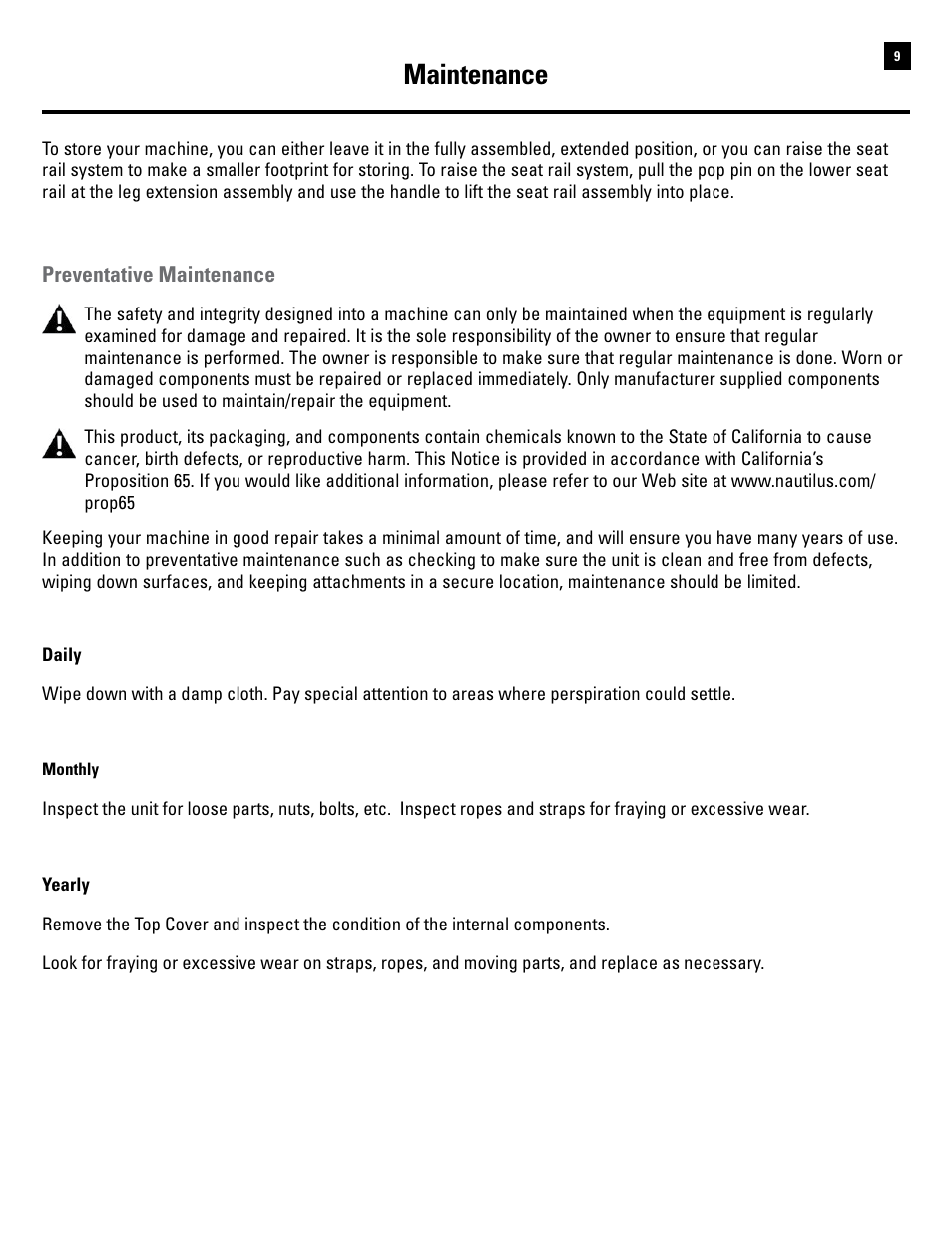 Maintenance | Bowflex Revolution User Manual | Page 11 / 88