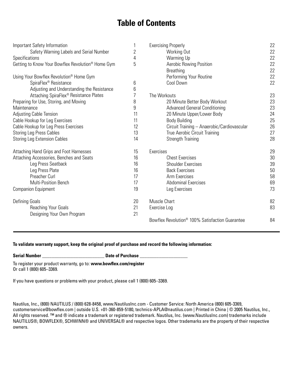 Bowflex Revolution User Manual | Page 2 / 88