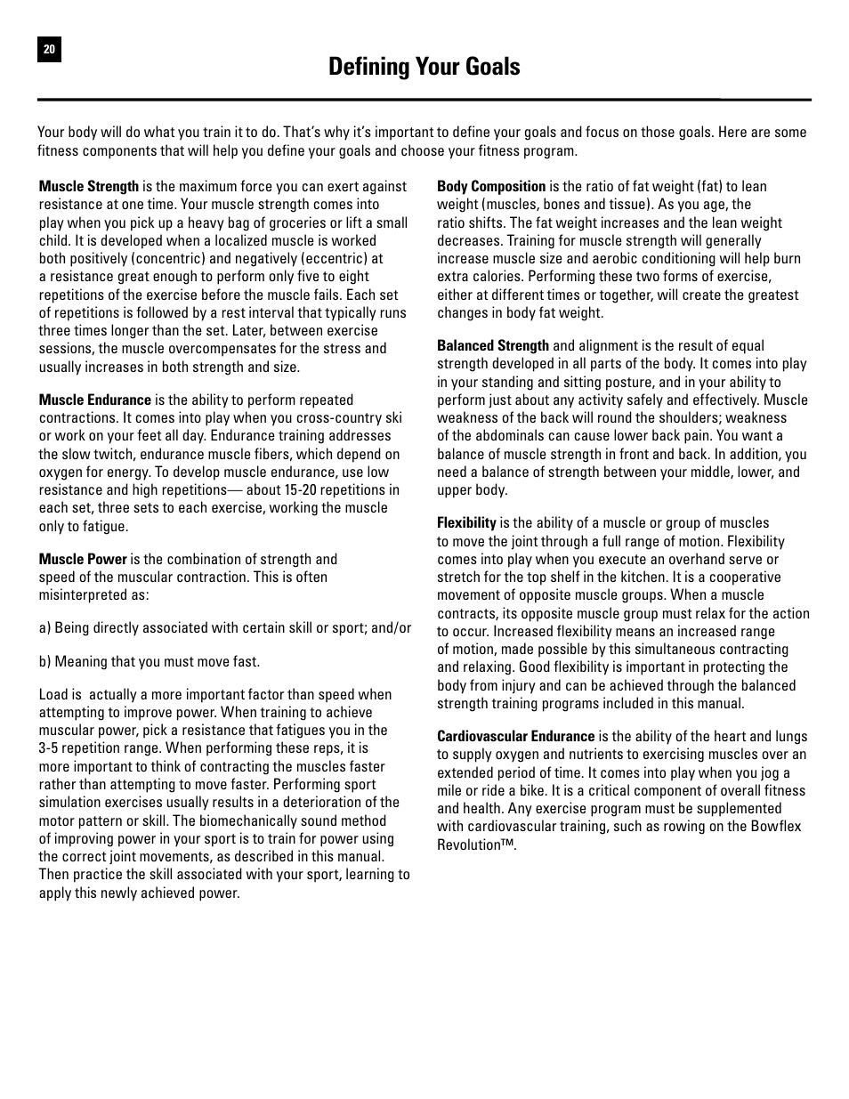 Defining your goals | Bowflex Revolution User Manual | Page 22 / 88
