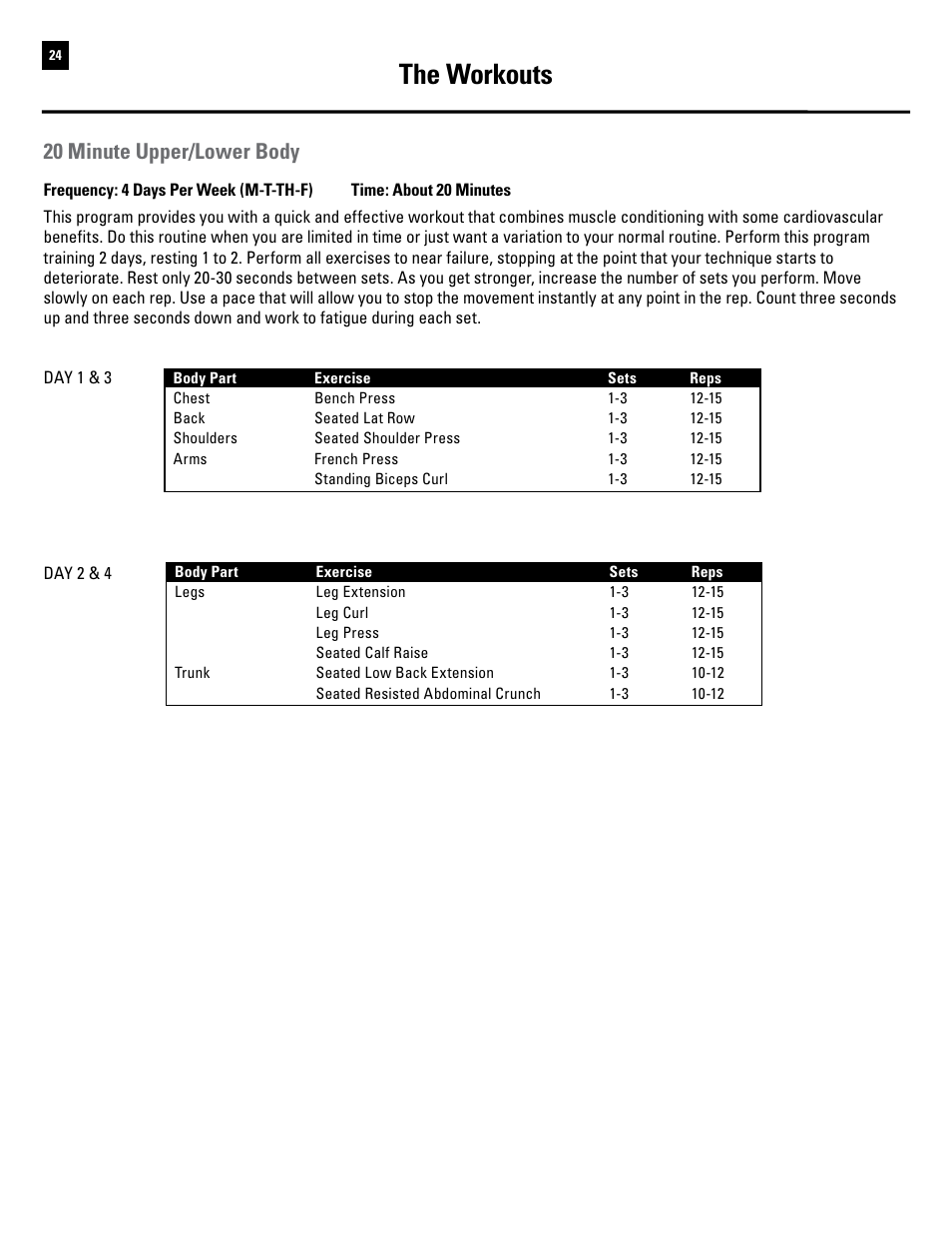 The workouts, 20 minute upper/lower body | Bowflex Revolution User Manual | Page 26 / 88