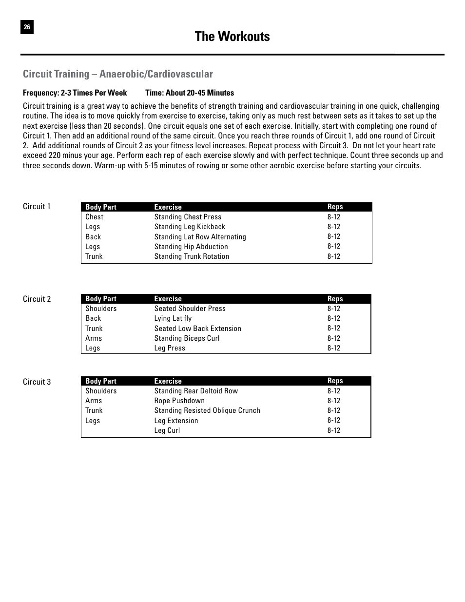 The workouts, Circuit training – anaerobic/cardiovascular | Bowflex Revolution User Manual | Page 28 / 88