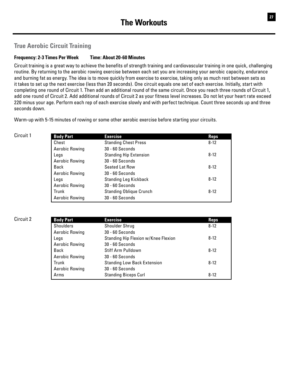 The workouts, True aerobic circuit training | Bowflex Revolution User Manual | Page 29 / 88