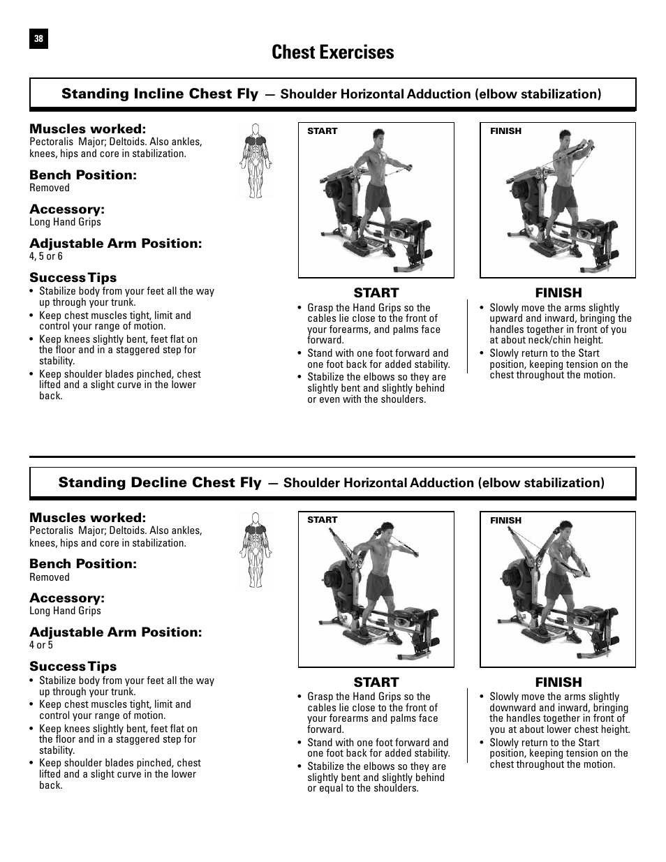 Chest exercises, Standing incline chest fly, Standing decline chest fly | Bowflex Revolution User Manual | Page 40 / 88