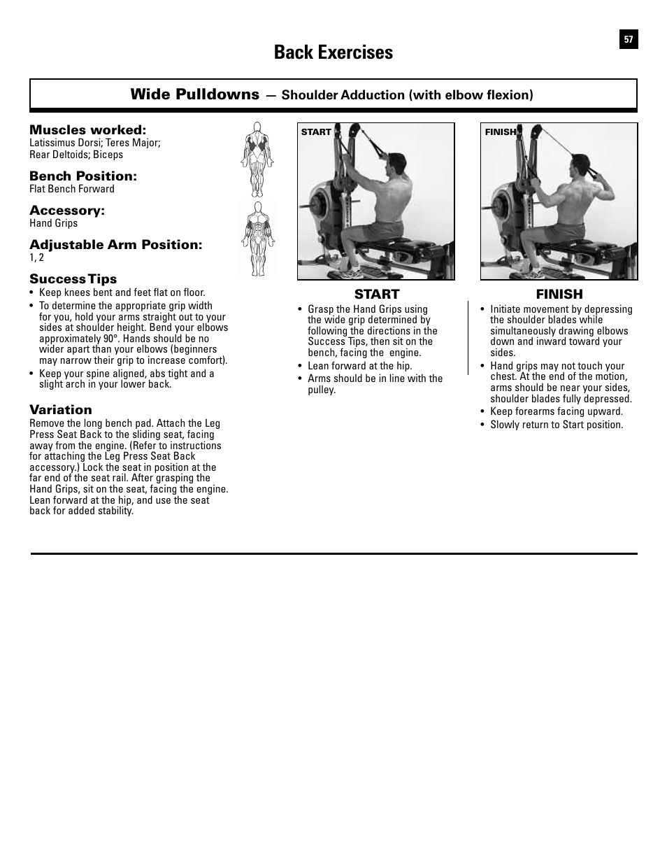 Back exercises, Wide pulldowns | Bowflex Revolution User Manual | Page 59 / 88