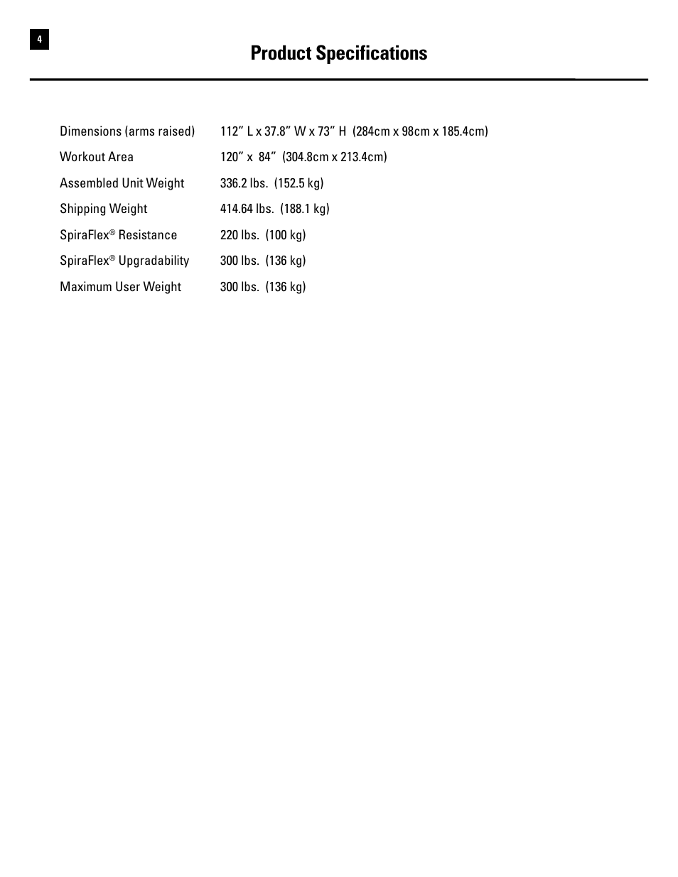 Product specifications | Bowflex Revolution User Manual | Page 6 / 88