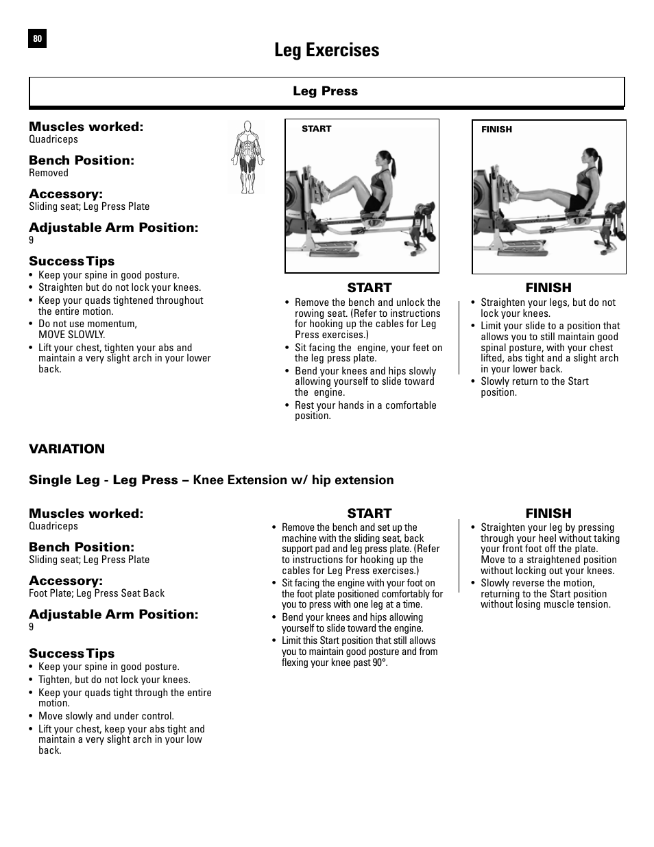 Leg exercises | Bowflex Revolution User Manual | Page 82 / 88
