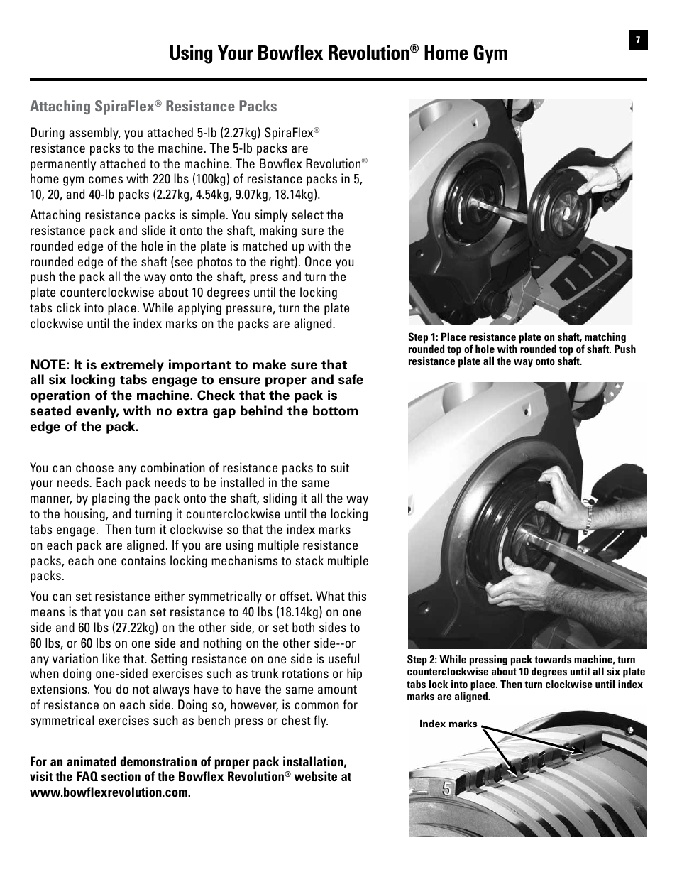 Using your bowflex revolution, Home gym, Attaching spiraflex | Resistance packs | Bowflex Revolution User Manual | Page 9 / 88