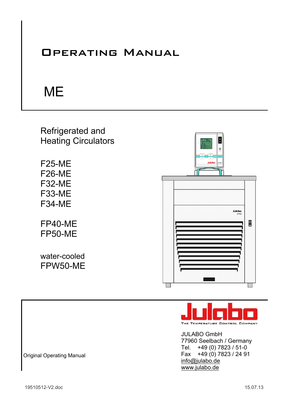 JULABO FPW50-ME Refrigerated and Heating Circulators User Manual | 66 pages