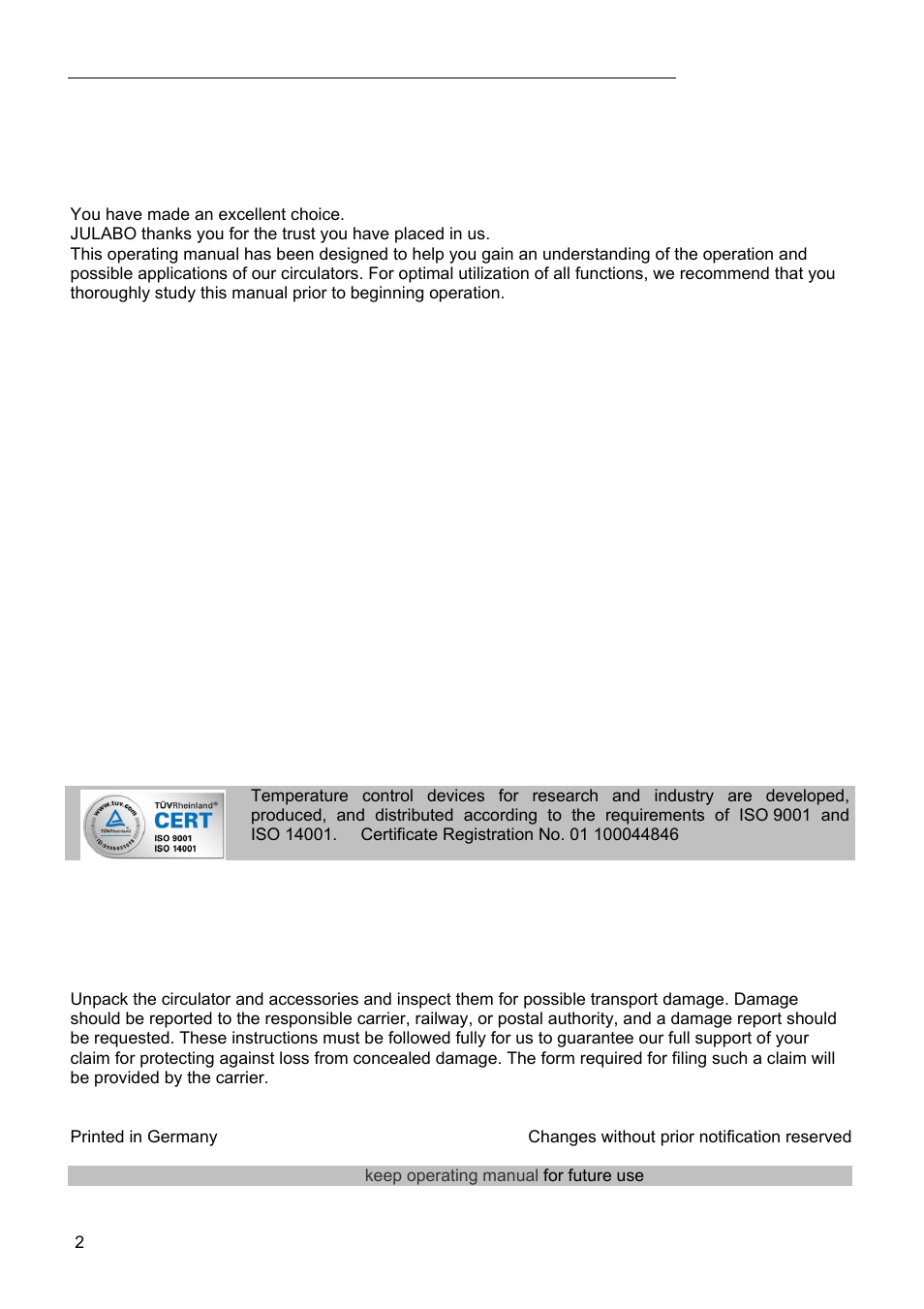 JULABO FPW50-ME Refrigerated and Heating Circulators User Manual | Page 2 / 66