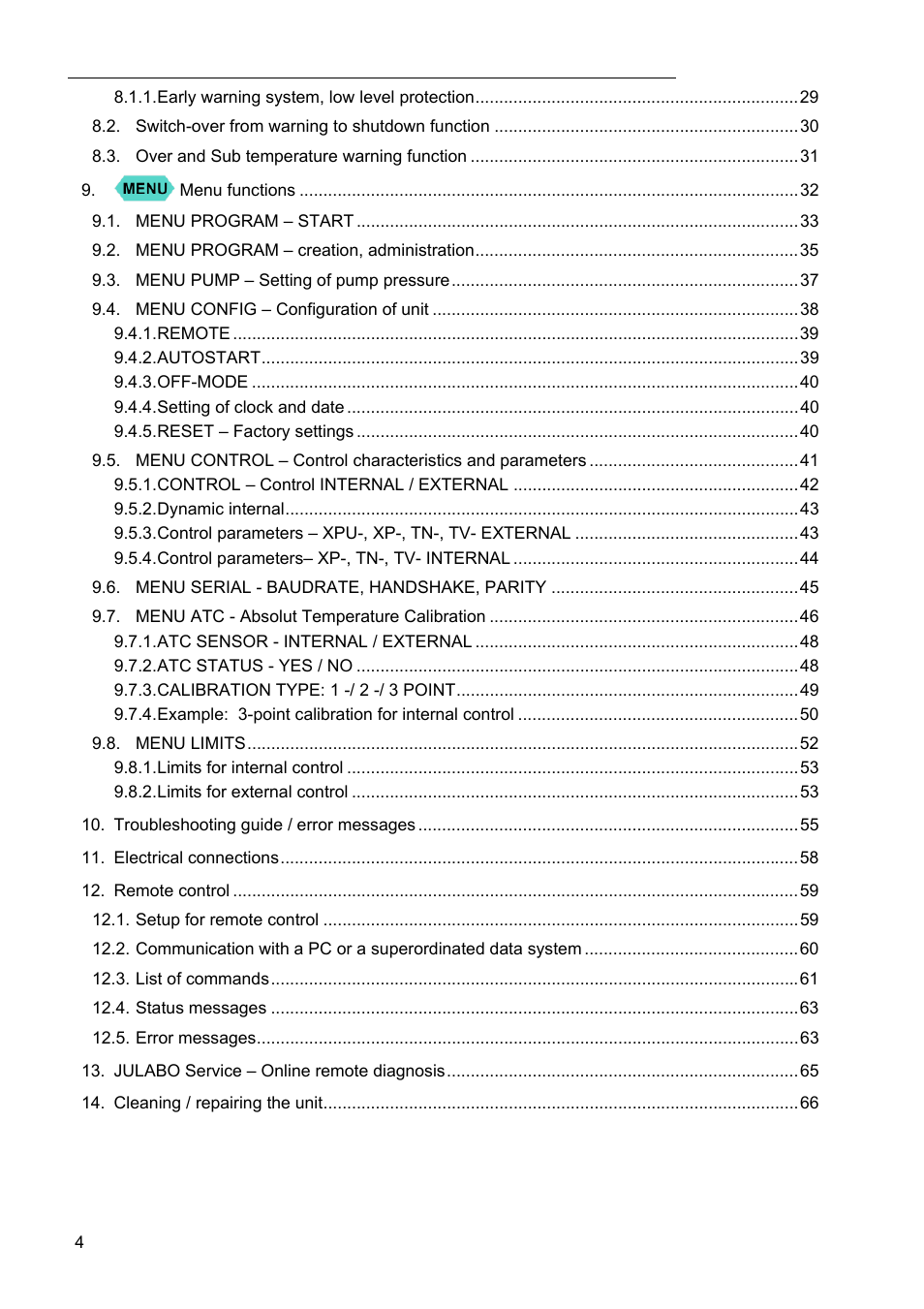 JULABO FPW50-ME Refrigerated and Heating Circulators User Manual | Page 4 / 66