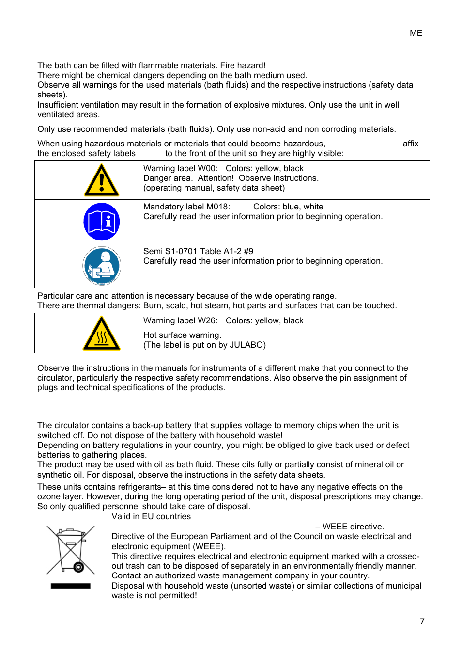JULABO FPW50-ME Refrigerated and Heating Circulators User Manual | Page 7 / 66