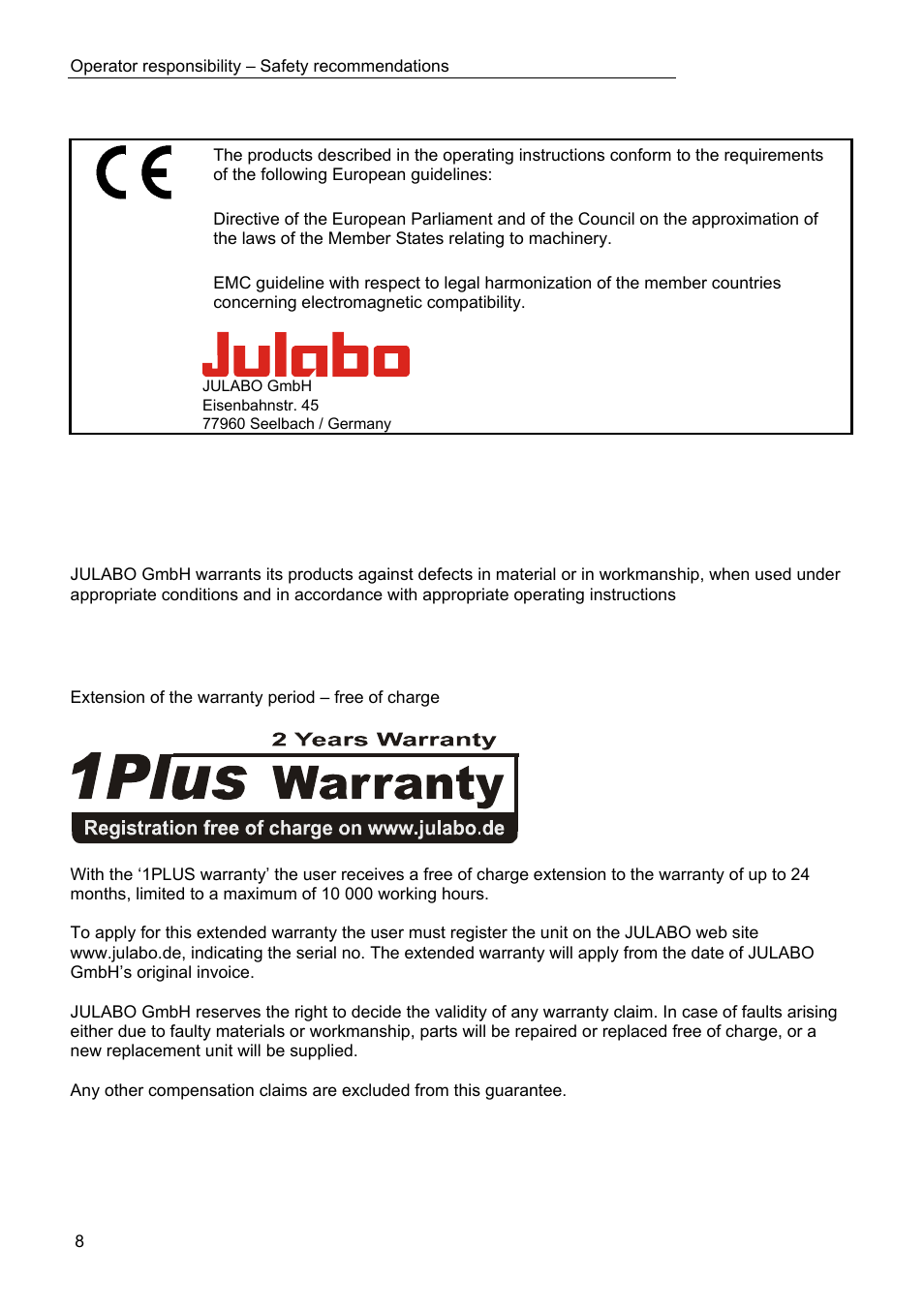 JULABO FPW50-ME Refrigerated and Heating Circulators User Manual | Page 8 / 66