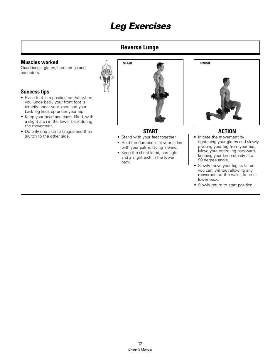 Leg exercises, Reverse lunge | Bowflex SelectTech BD552 Dumbbells Dumbbells and Stability Ball User Manual | Page 17 / 36