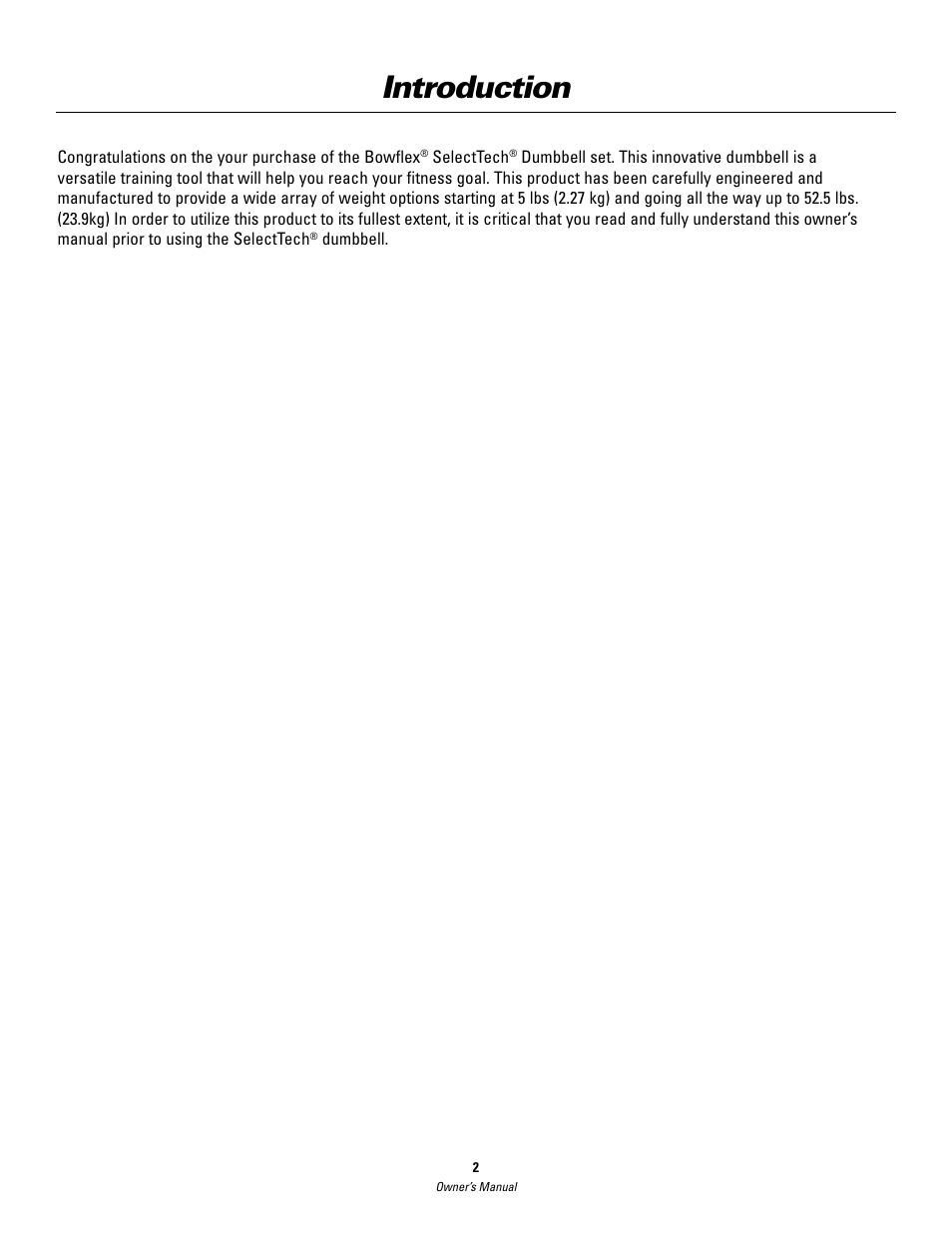 Introduction | Bowflex SelectTech BD552 Dumbbells Dumbbells and Stability Ball User Manual | Page 2 / 36