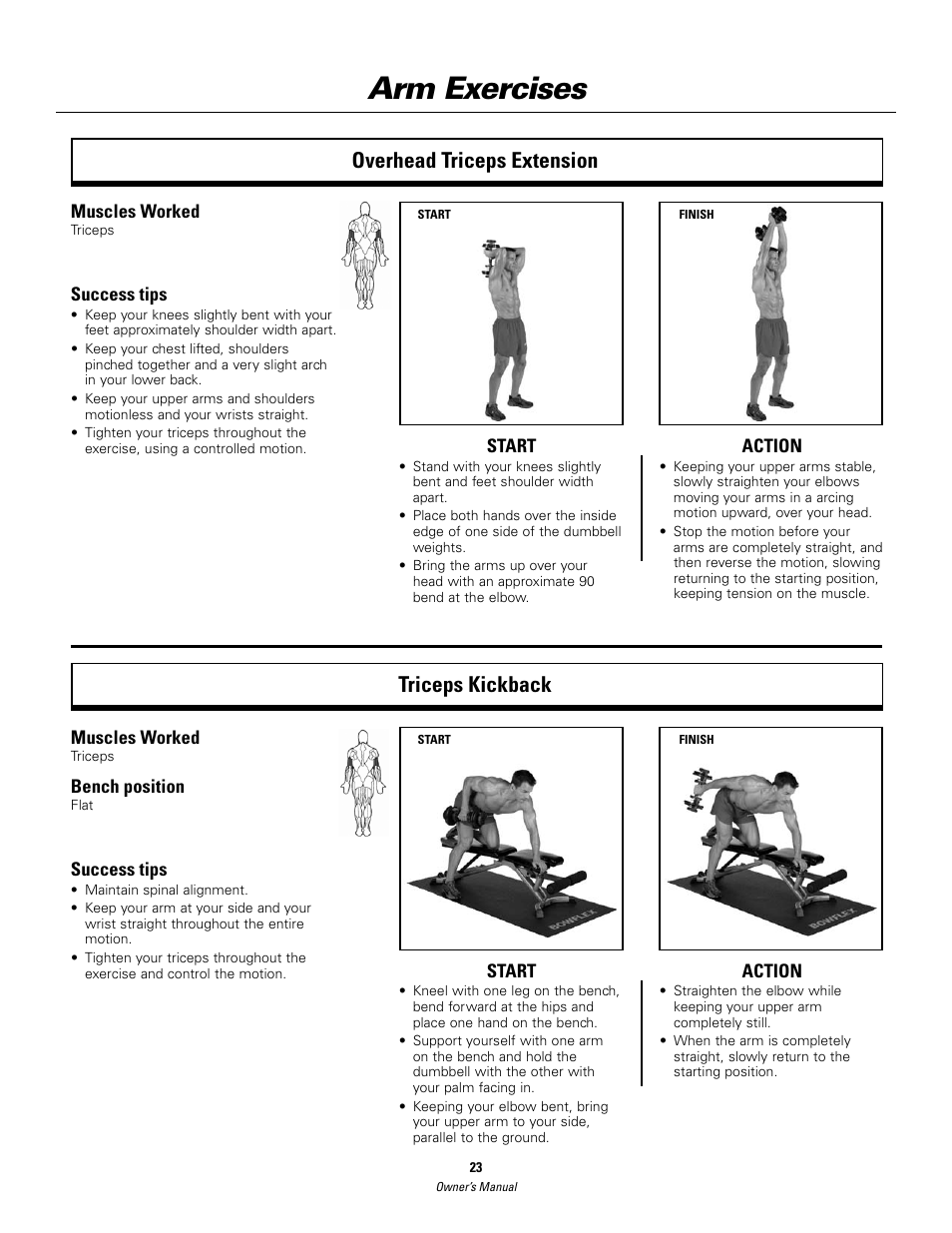 Arm exercises, Overhead triceps extension triceps kickback | Bowflex SelectTech BD552 Dumbbells Dumbbells and Stability Ball User Manual | Page 23 / 36