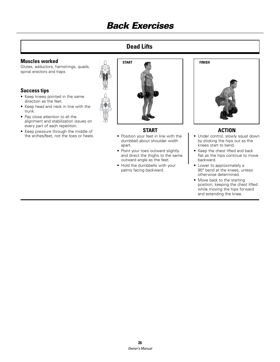 Back exercises, Dead lifts | Bowflex SelectTech BD552 Dumbbells Dumbbells and Stability Ball User Manual | Page 26 / 36