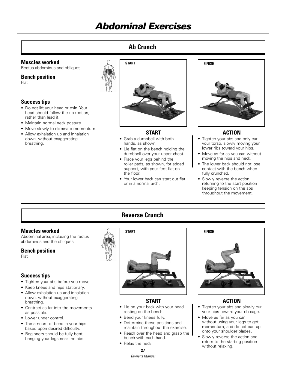 Abdominal exercises, Ab crunch reverse crunch | Bowflex SelectTech BD552 Dumbbells Dumbbells and Stability Ball User Manual | Page 27 / 36