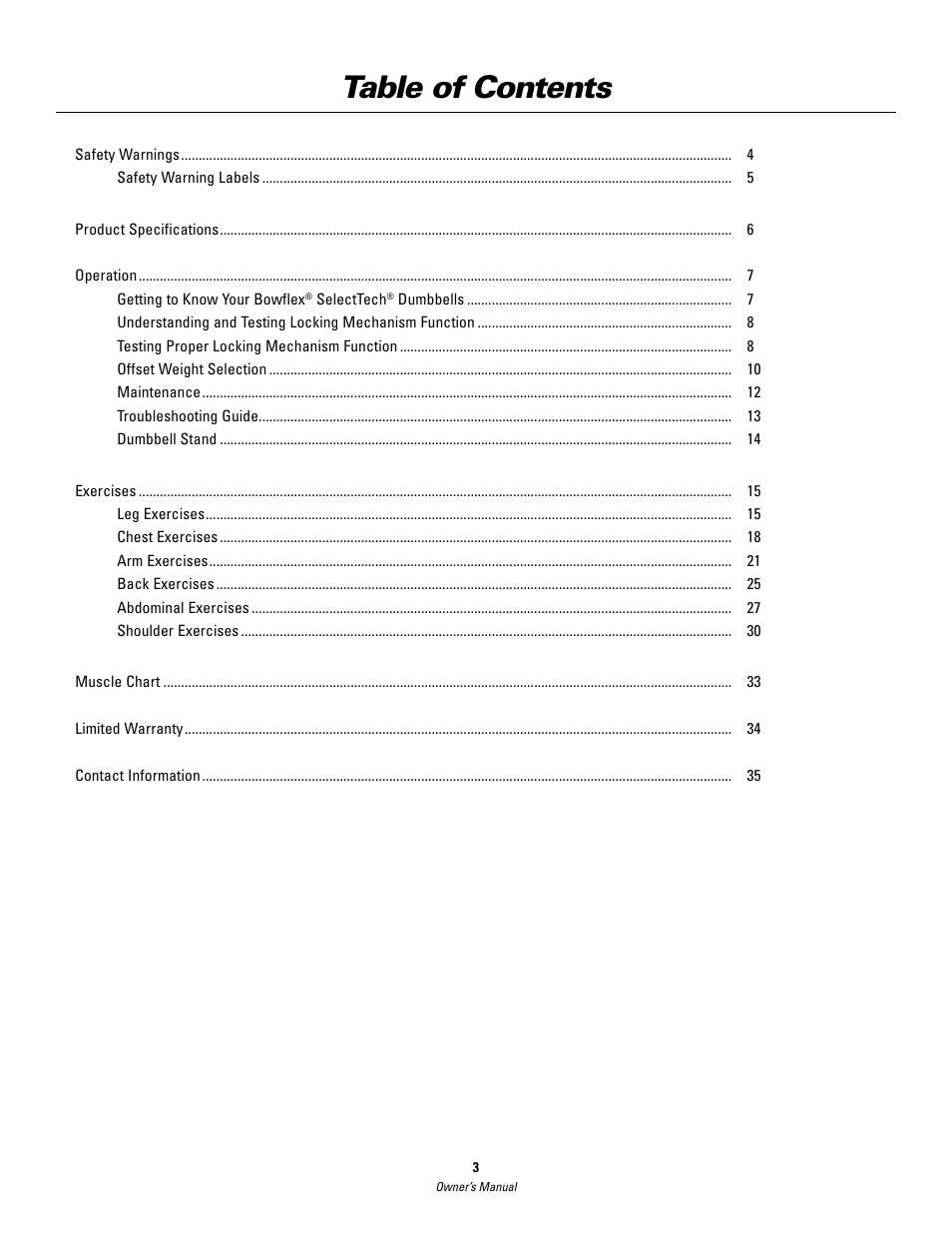 Bowflex SelectTech BD552 Dumbbells Dumbbells and Stability Ball User Manual | Page 3 / 36