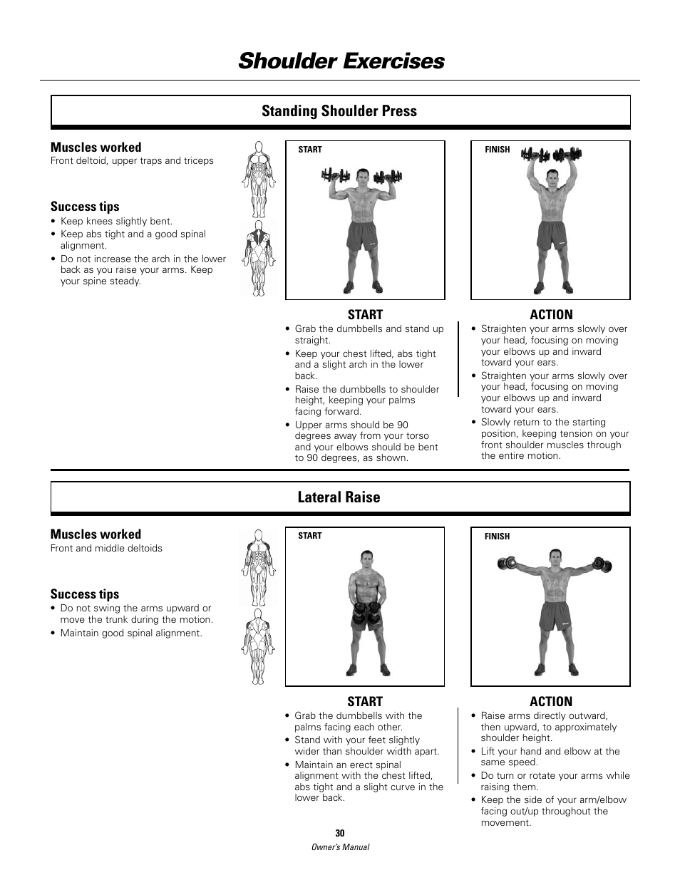 Shoulder exercises, Standing shoulder press lateral raise | Bowflex SelectTech BD552 Dumbbells Dumbbells and Stability Ball User Manual | Page 30 / 36