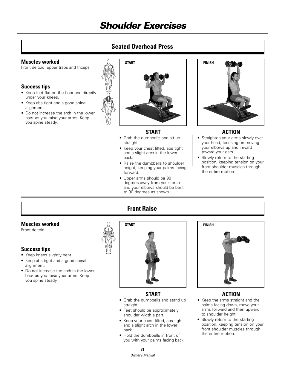 Shoulder exercises, Seated overhead press front raise | Bowflex SelectTech BD552 Dumbbells Dumbbells and Stability Ball User Manual | Page 31 / 36