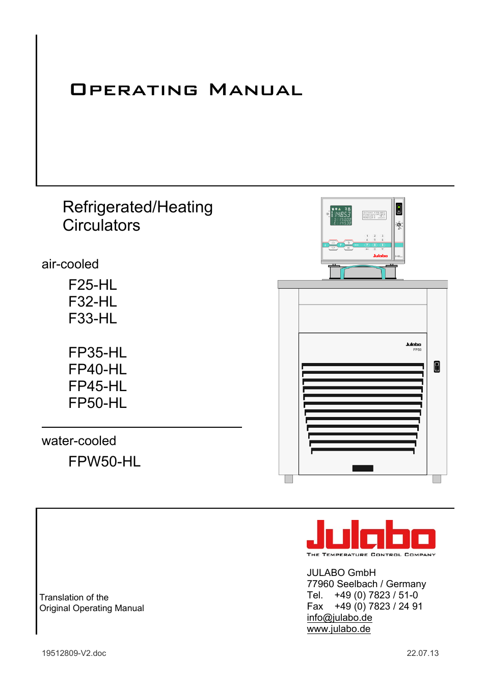 JULABO FPW50-HL Refrigerated Circulators User Manual | 94 pages