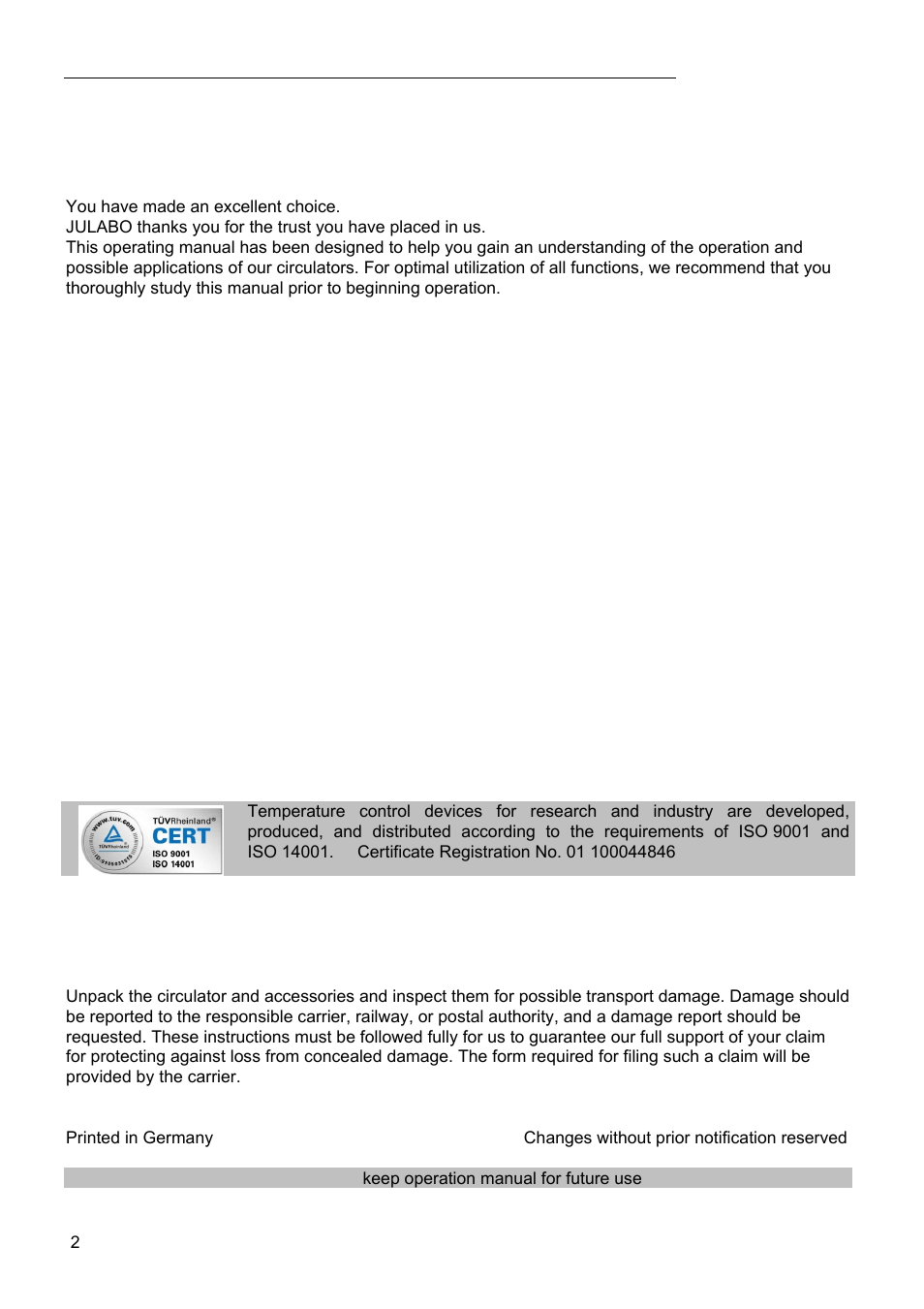 JULABO FPW50-HL Refrigerated Circulators User Manual | Page 2 / 94