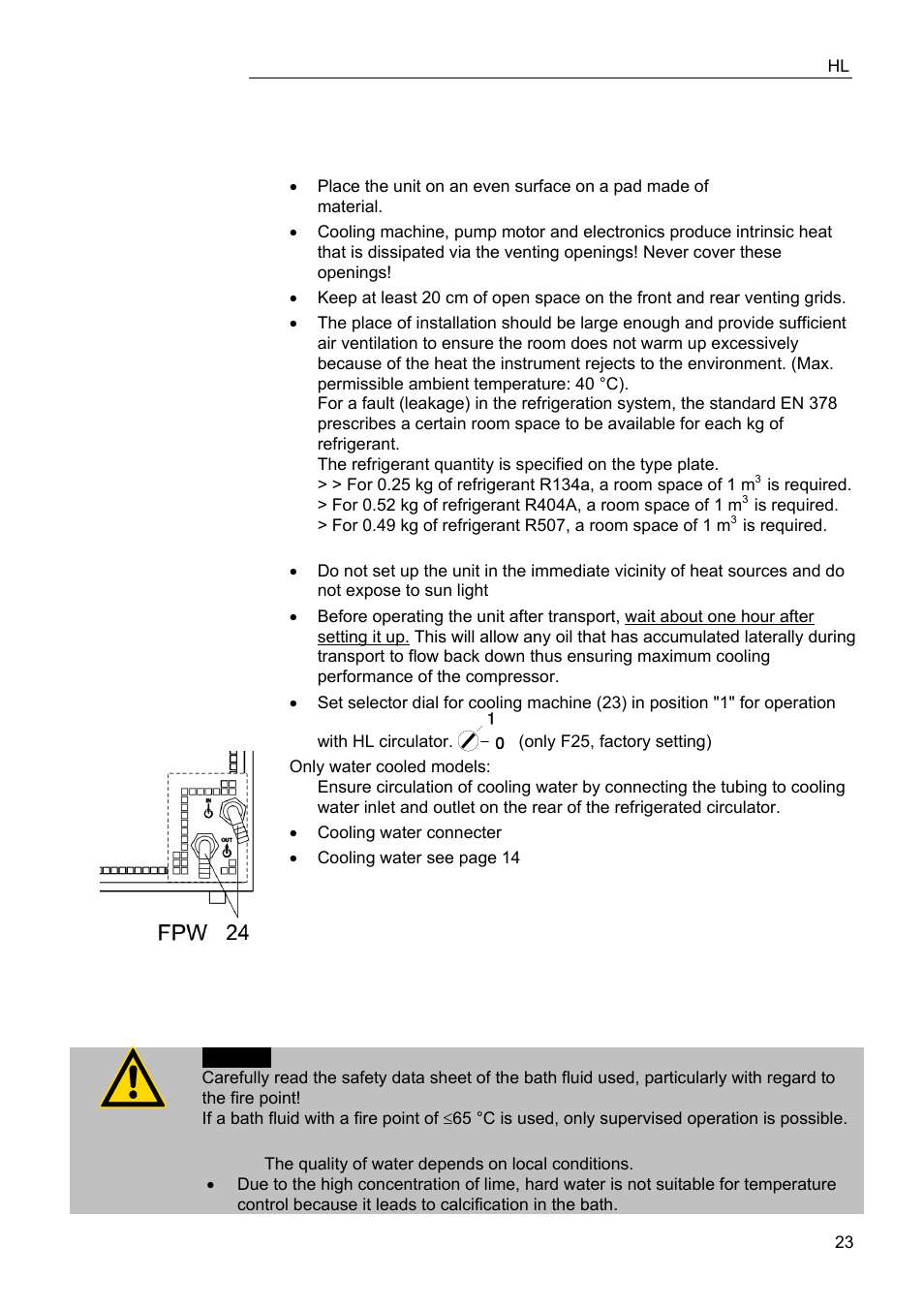 Preparations 5.1. installation, Bath fluids | JULABO FPW50-HL Refrigerated Circulators User Manual | Page 23 / 94