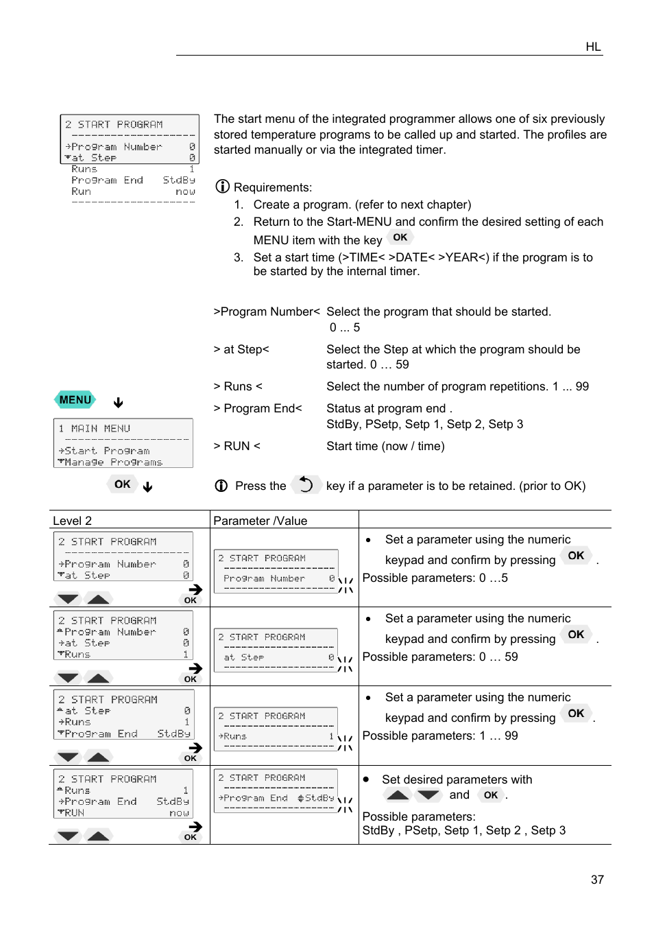 Start of a program | JULABO FPW50-HL Refrigerated Circulators User Manual | Page 37 / 94