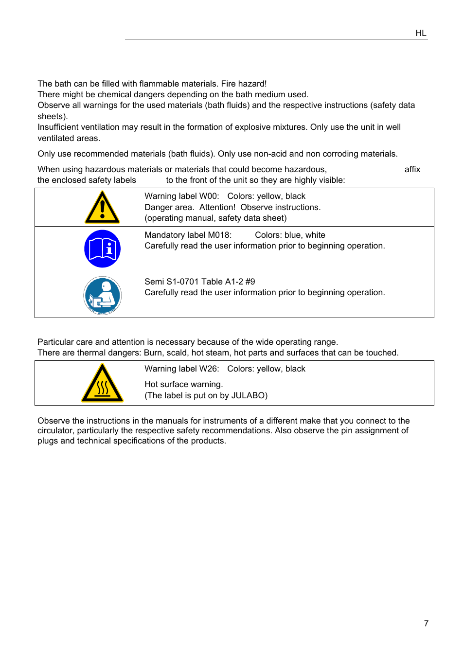 JULABO FPW50-HL Refrigerated Circulators User Manual | Page 7 / 94