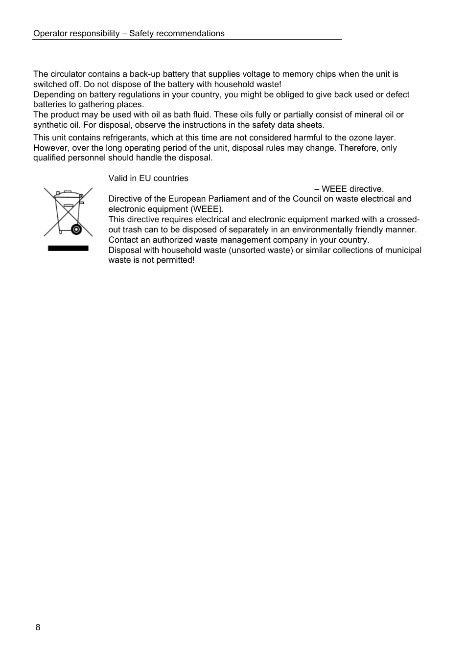 Disposal | JULABO FPW50-HL Refrigerated Circulators User Manual | Page 8 / 94