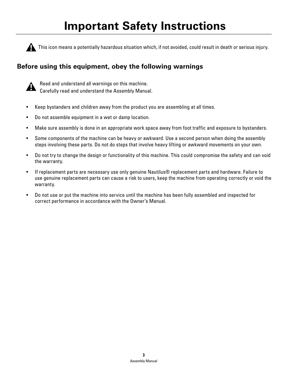 Important safety instructions | Bowflex PR3000 User Manual | Page 3 / 24
