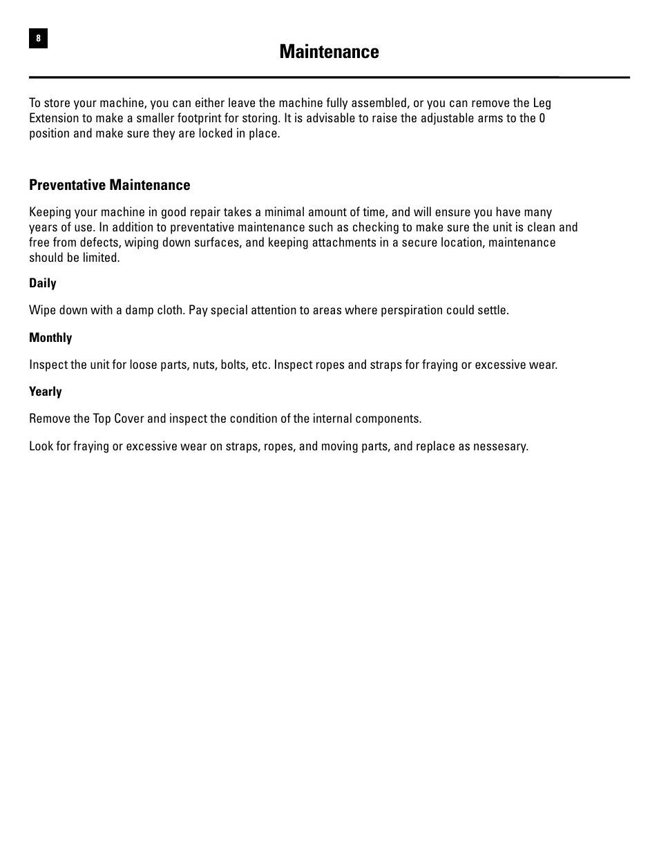Maintenance | Bowflex Revolution XP User Manual | Page 10 / 100
