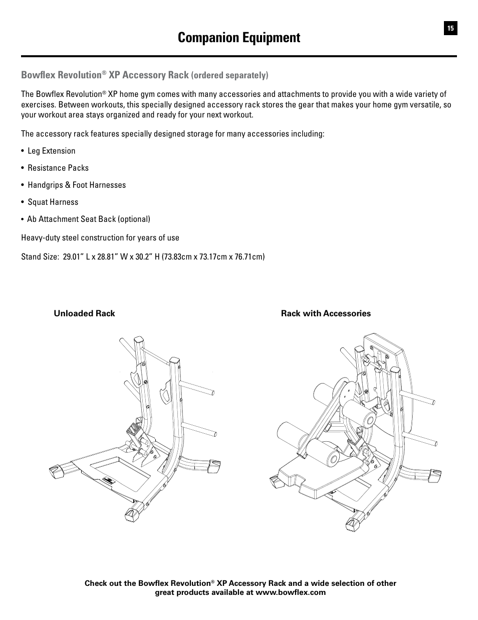 Companion equipment | Bowflex Revolution XP User Manual | Page 17 / 100