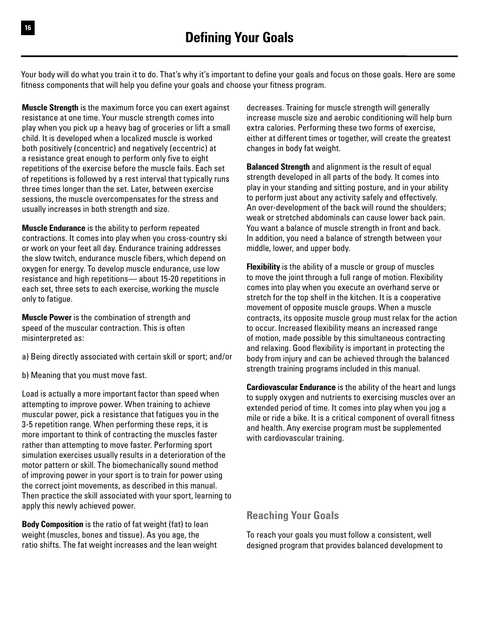 Defining your goals, Reaching your goals | Bowflex Revolution XP User Manual | Page 18 / 100