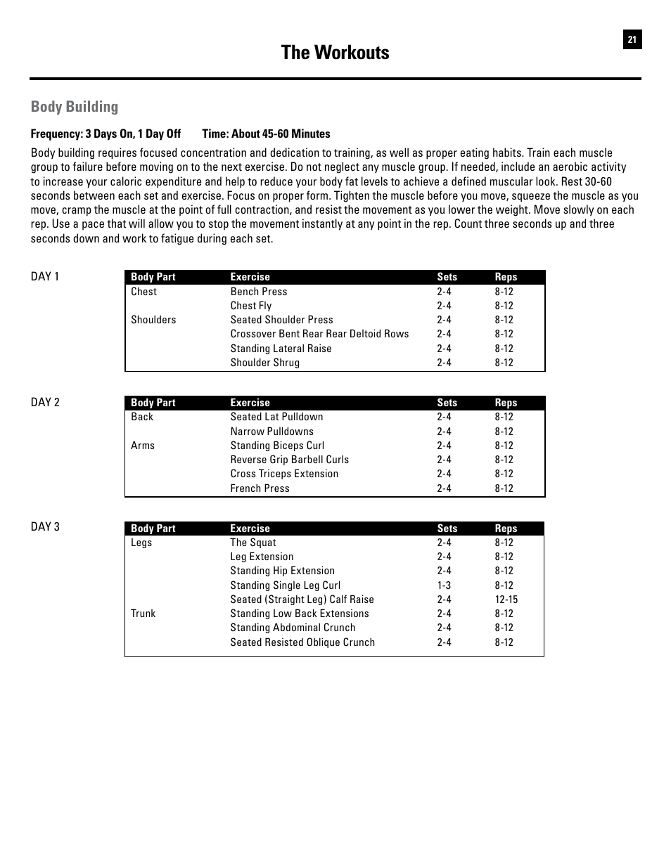 The workouts, Body building | Bowflex Revolution XP User Manual | Page 23 / 100