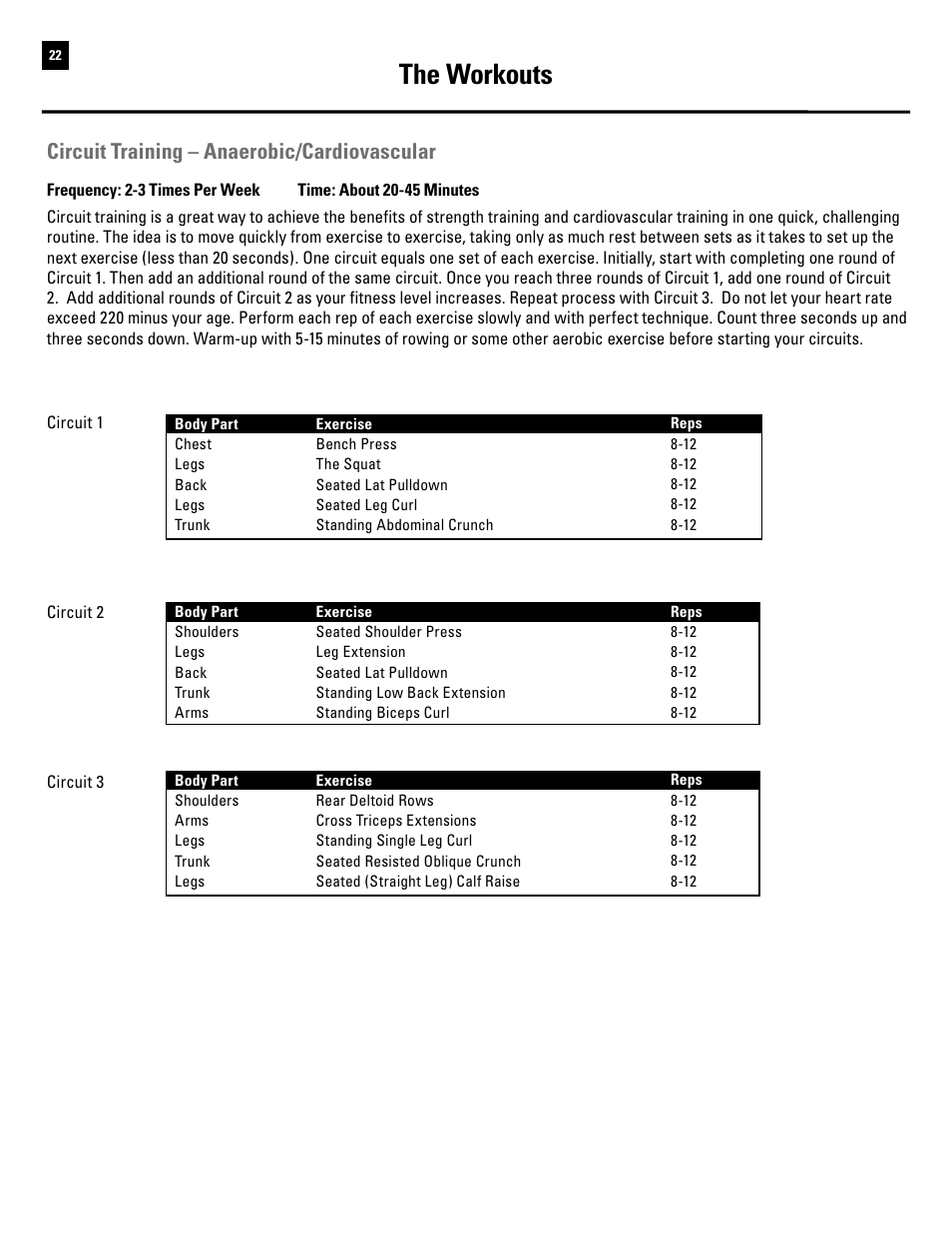The workouts, Circuit training – anaerobic/cardiovascular | Bowflex Revolution XP User Manual | Page 24 / 100