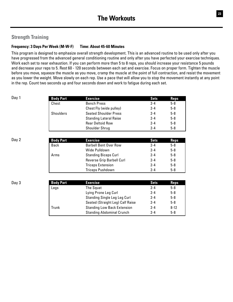 The workouts, Strength training | Bowflex Revolution XP User Manual | Page 25 / 100