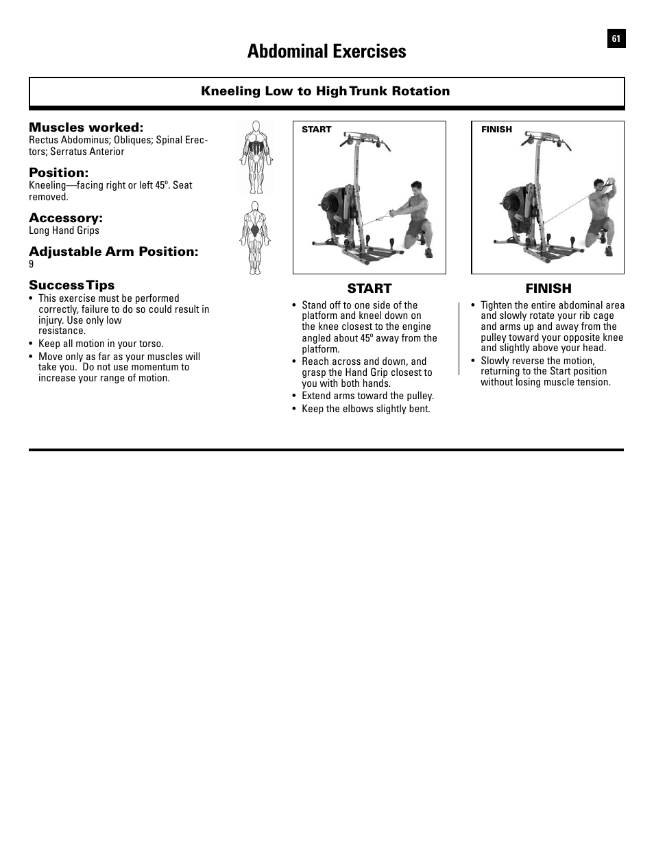 Abdominal exercises | Bowflex Revolution XP User Manual | Page 63 / 100