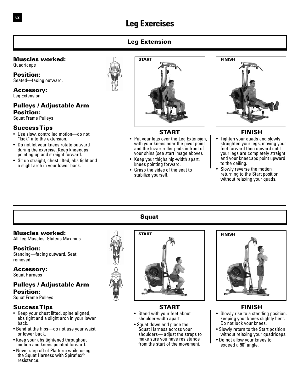 Leg exercises | Bowflex Revolution XP User Manual | Page 64 / 100