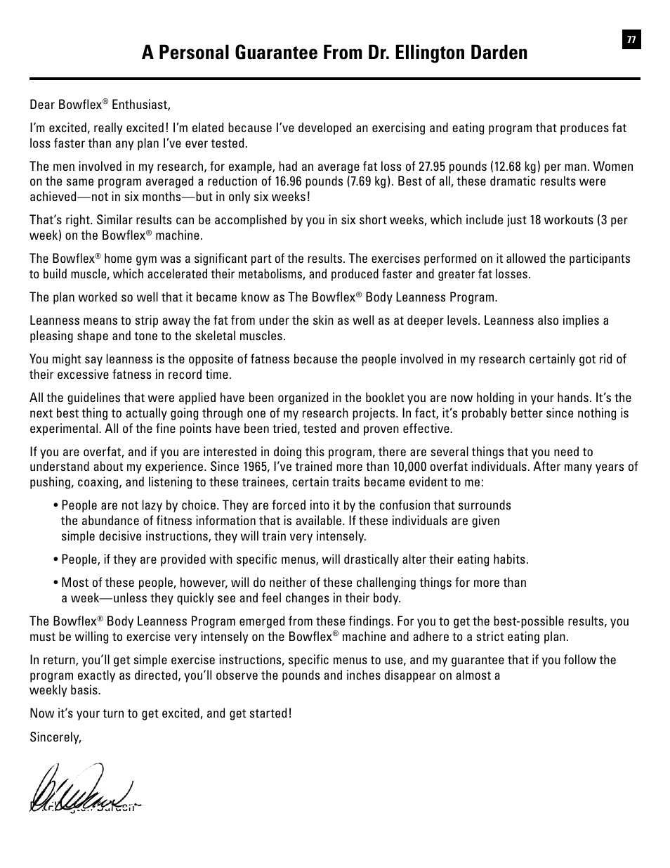 A personal guarantee from dr. ellington darden | Bowflex Revolution XP User Manual | Page 79 / 100