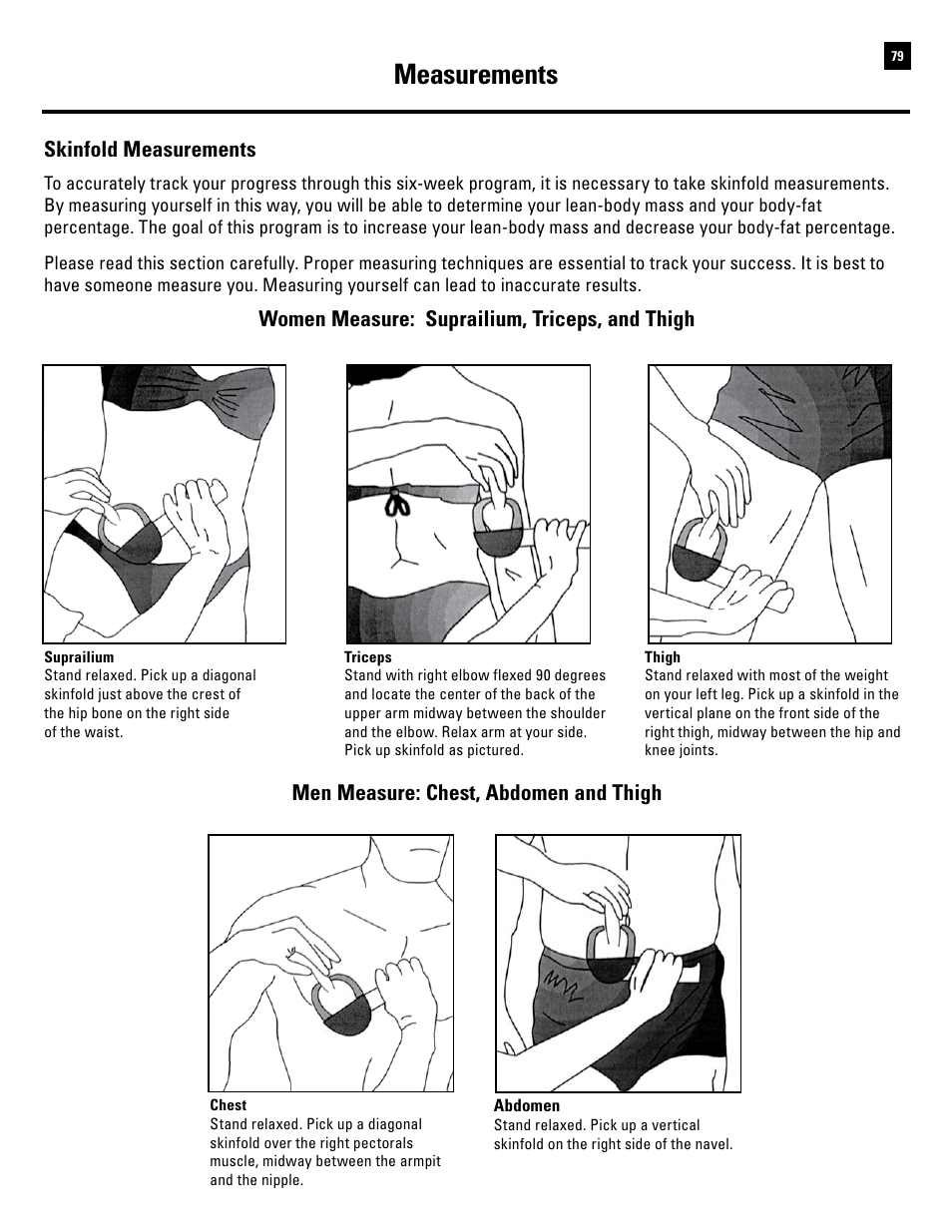 Measurements, Skinfold measurements | Bowflex Revolution XP User Manual | Page 81 / 100